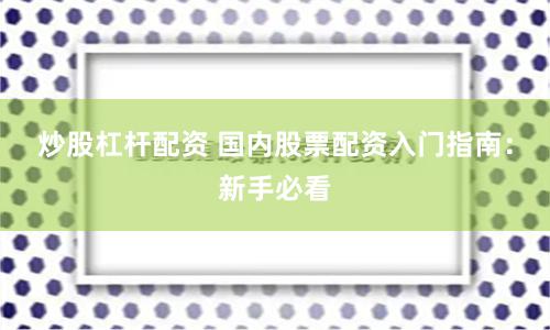 炒股杠杆配资 国内股票配资入门指南:新手必看